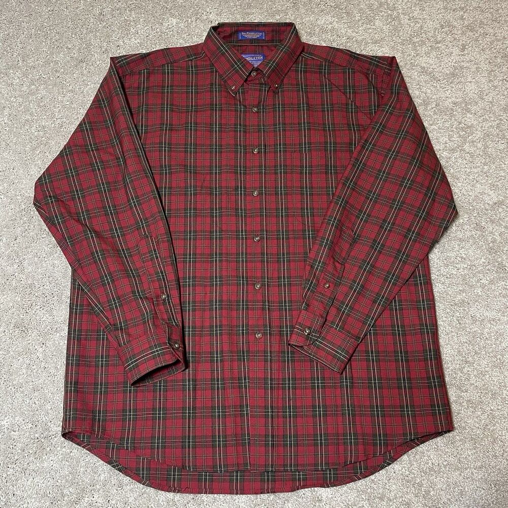 Sir Pendleton Mens Large Worsted Wool Shirt Allison Tartan Plaid Button Down